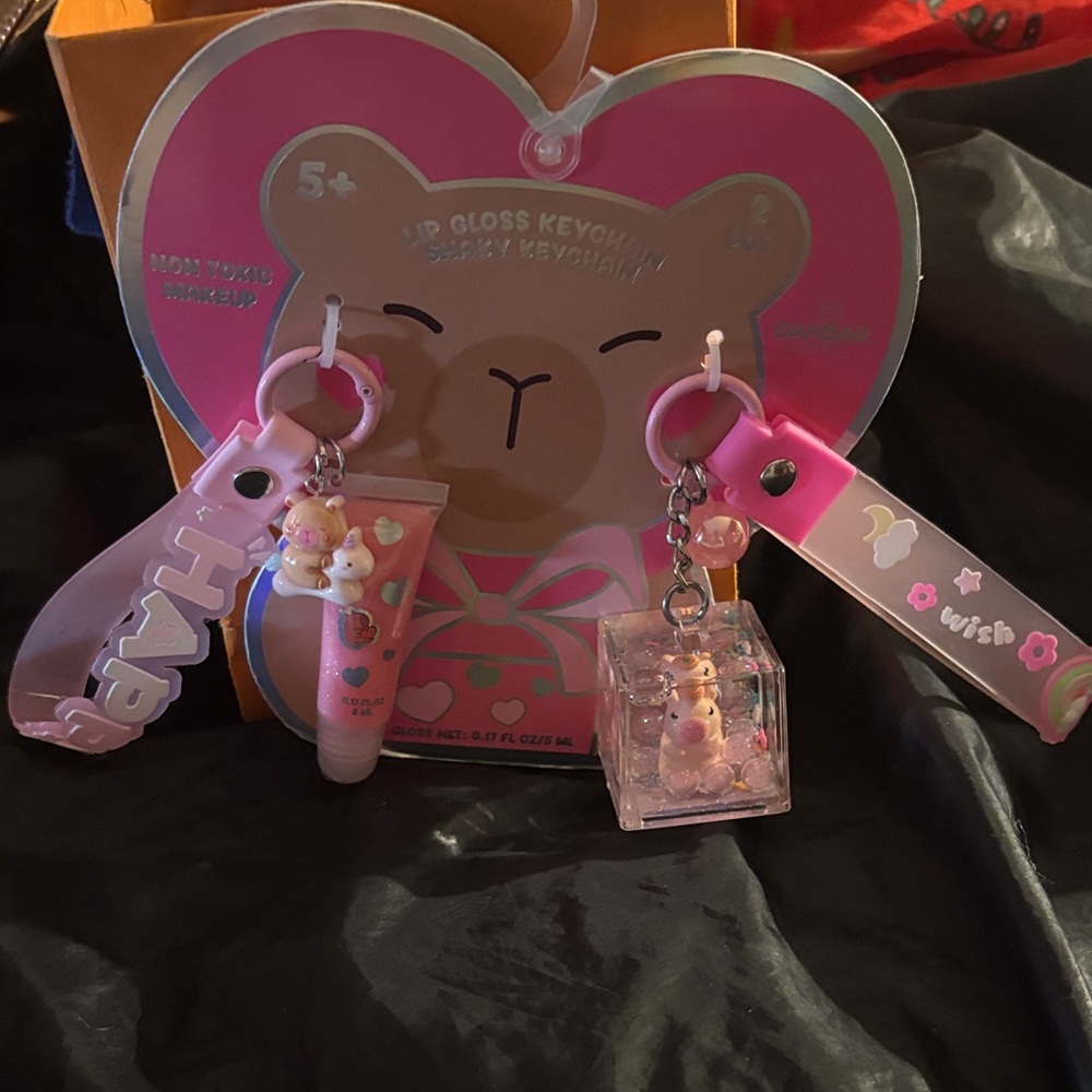 Pink Lip Gloss Keychain Set